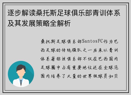 逐步解读桑托斯足球俱乐部青训体系及其发展策略全解析
