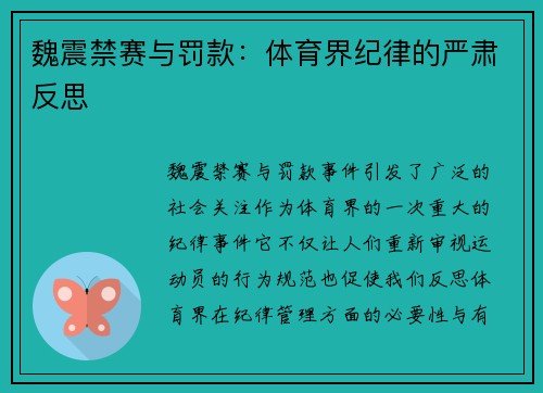 魏震禁赛与罚款：体育界纪律的严肃反思